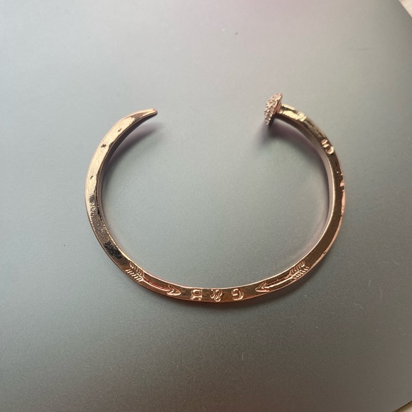 Giles & Brothers Rose Gold Railroad spike cuff with rhinestones. - Picture 2 of 3